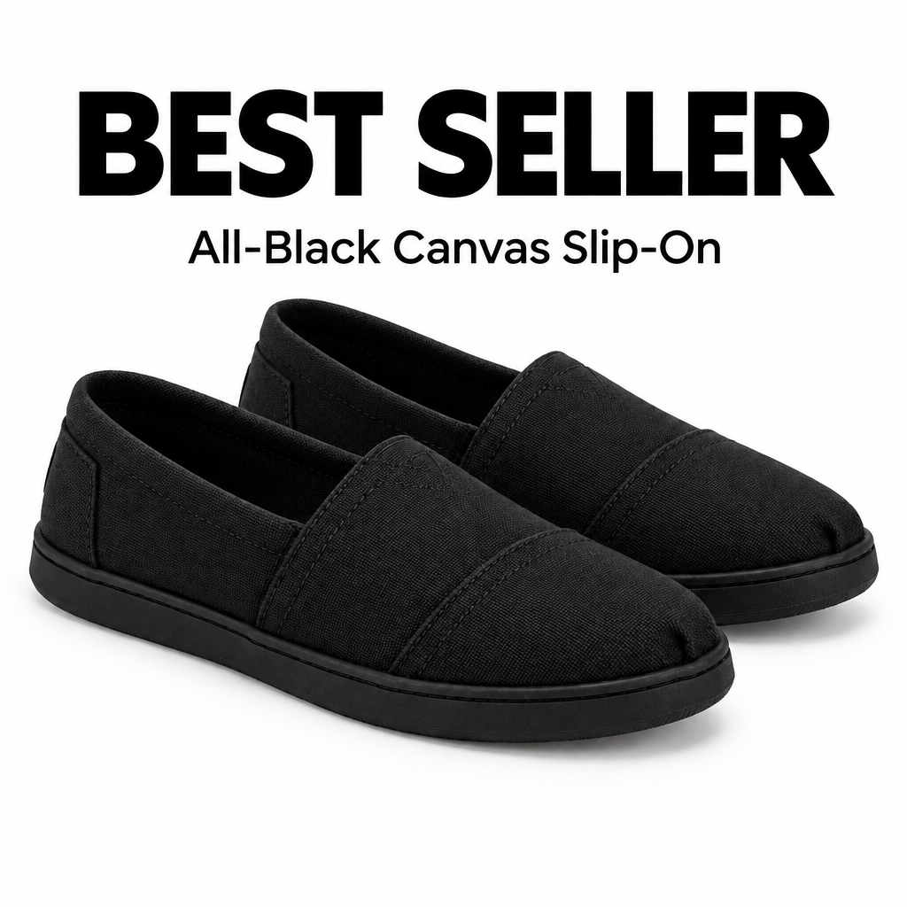 All-Black Canvas Slip-On - Best Seller Banner