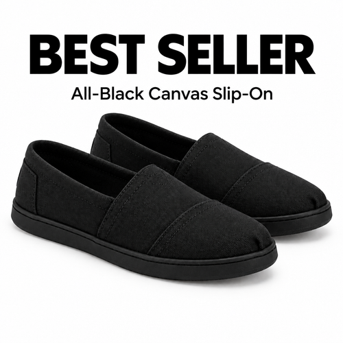 All-Black Canvas Slip-On - Best Seller Banner